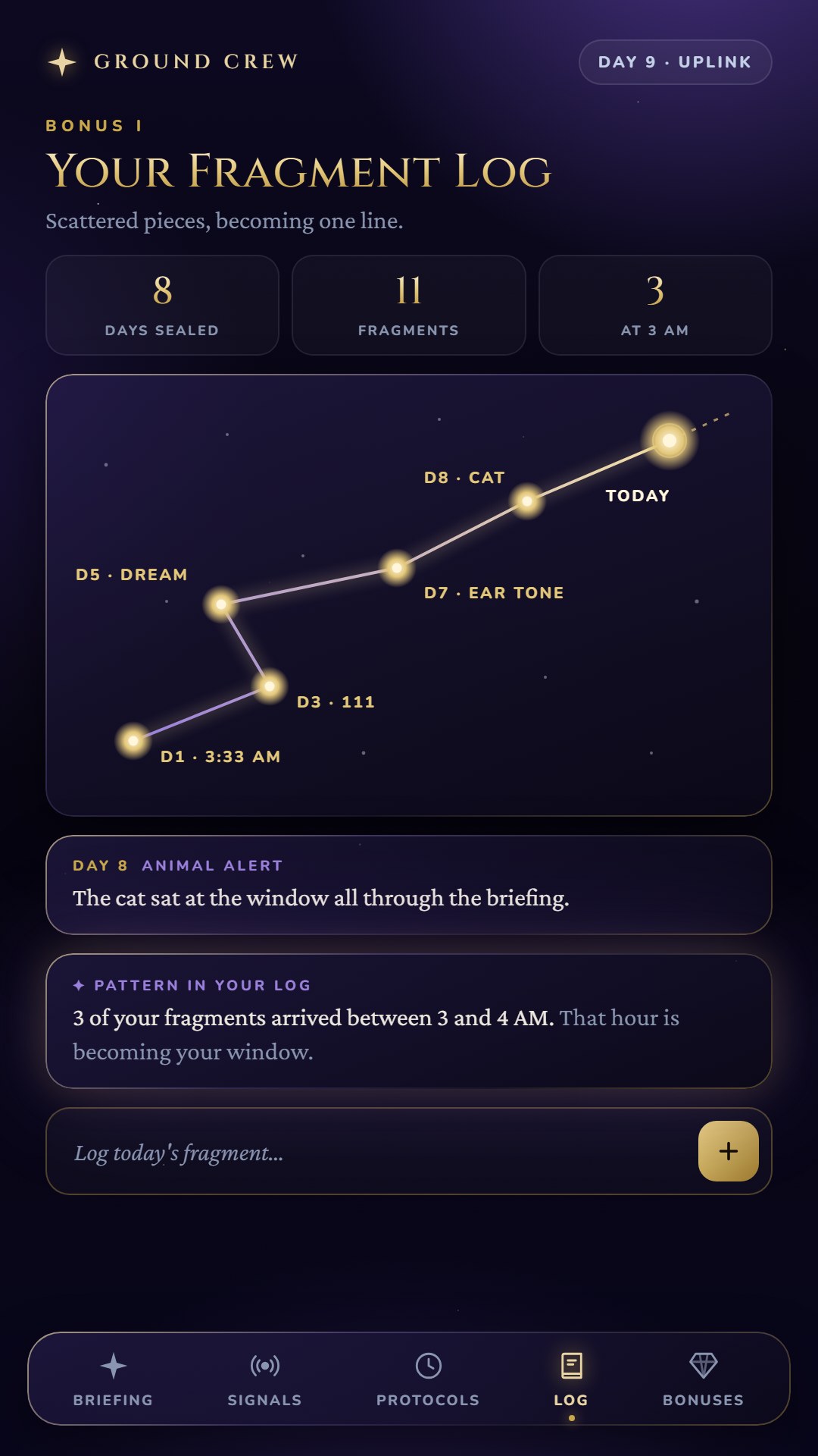 Fragment Log screen