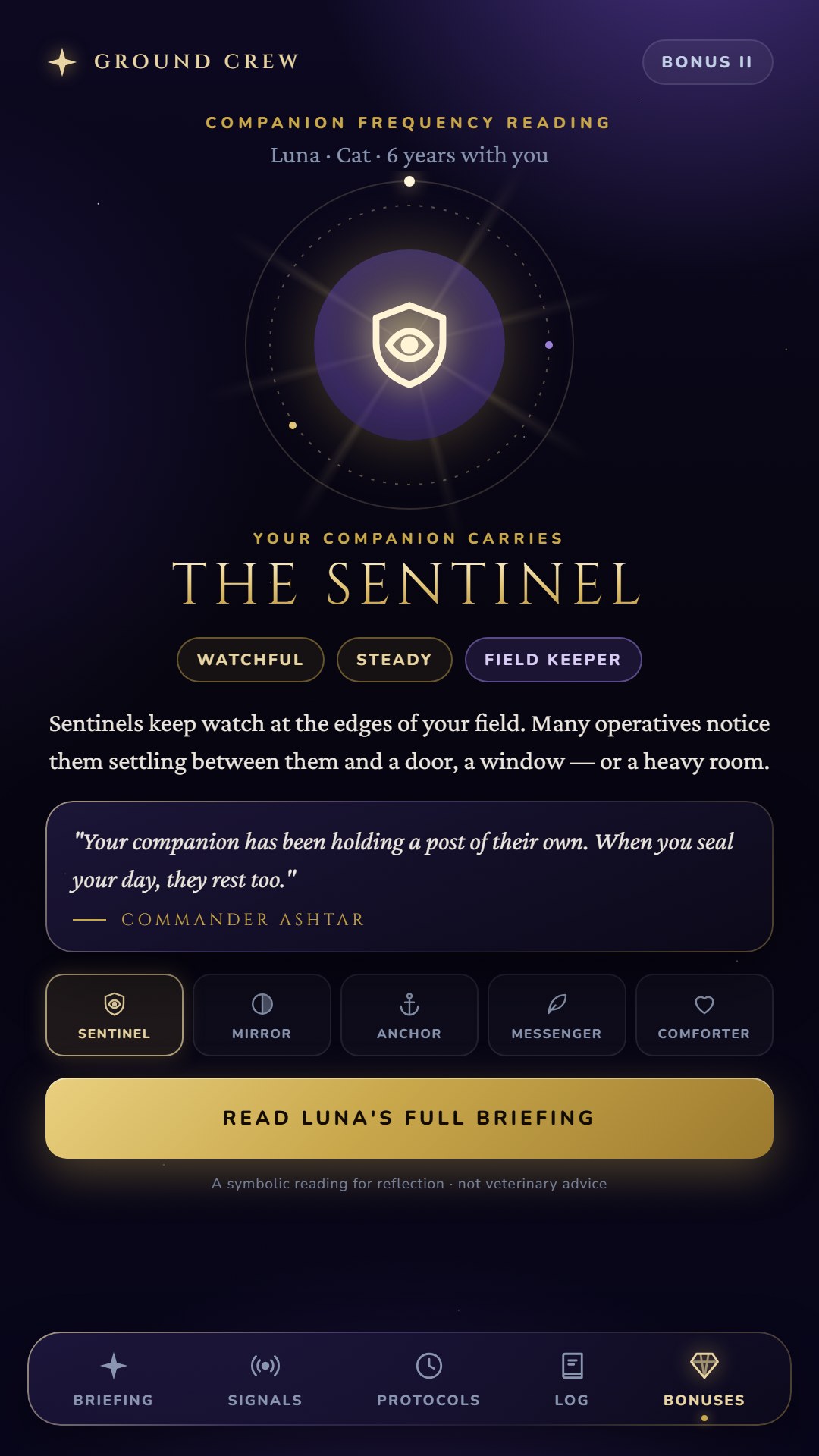 Companion Frequency Reading screen